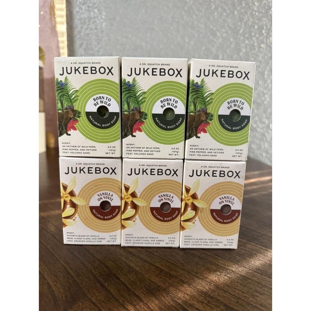 (6) Jukebox Vanilla Vinyl/Born to be wild Natural Bar Soap 4.5 oz Dr. Squatch